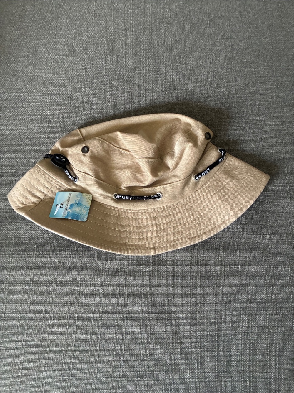Beige Bucket Hat with Adjustable Cord